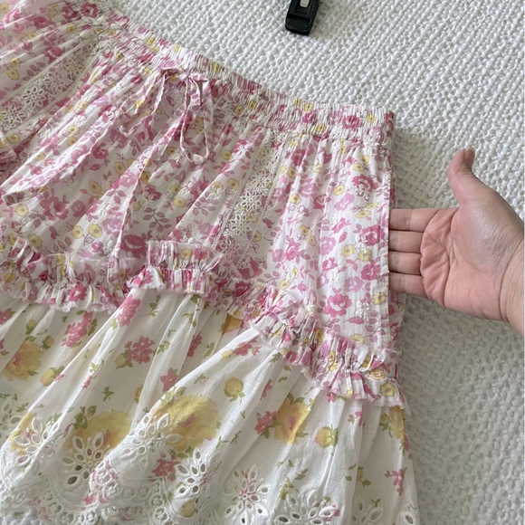 LoveShackFancy Becca Pink Floral Eyelet Ruffles Mini Skirt Size M - Picture 7 of 14